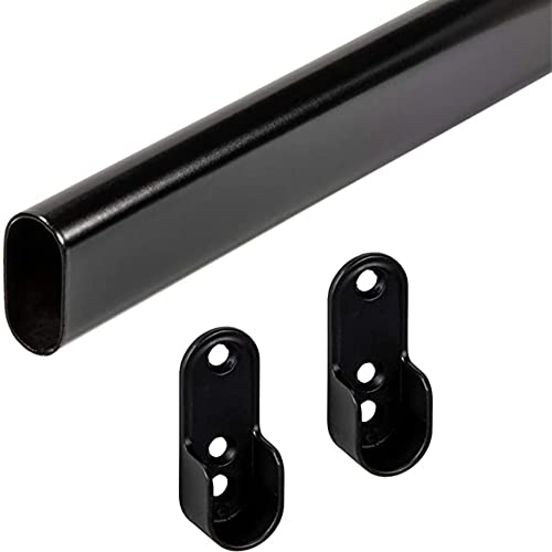 Gedotec Asta guardaroba | Appendiabiti appendiabiti 1000 mm con staffa | OVALE | Binario per guardaroba acciaio nero | Tubo per mobili 30 x 15 mm | Stendibiancheria a parete con supporto | 1 Pezzo