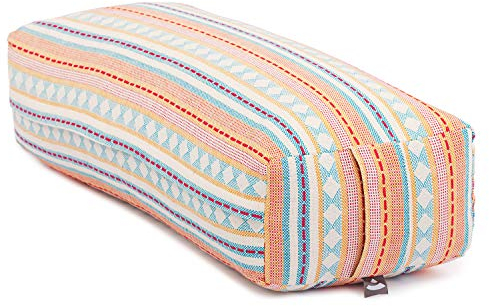 Bodhi Yoga Bolster Salamba | Ethno Collection | Jacquard-Webstoff, apricot-hellblau Gemustert, Kapok
