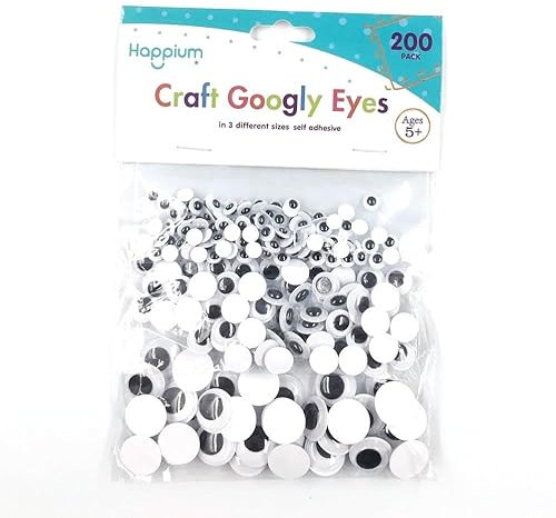 Happium 200 Stück Wackelaugen, selbstklebend, verschiedene Größen, schwarz-weiße Augen für DIY-Handwerk, Dekoration