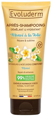EVOLUDERM - After Shampoing – Entwirrungsmittel – feuchtigkeitsspendend – nährend – Monoi à la Folie – ohne Silikon – dermatologisch getestet – 200 ml – 99 % natürlichen Ursprungs – hergestellt in