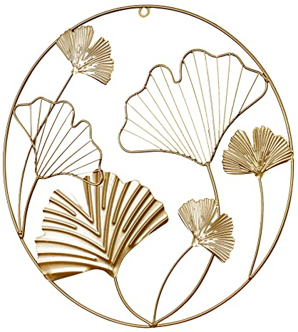levandeo Wandbild Ø40cm Ginkgo Gold Metall Wanddeko Wandhänger Metallbild Dekoration Wandobjekt Deko Bild