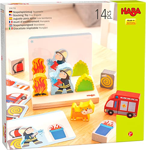 HABA 306706 - Stapelspielzeug Feuerwehr, Steck - & Stapelspiel ab 2 Jahren, Made in Germany