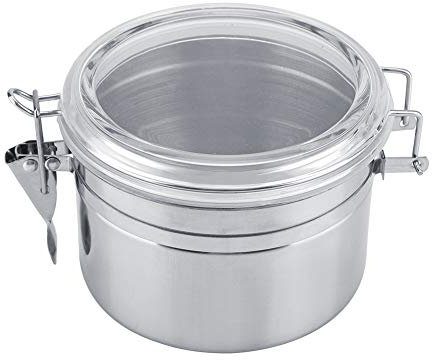 Airtight Coffee Canister, Stainless Steel Sealed Food Storage Jar Coffee Bean Airtight Canister with Clear Lid for Bean Tea Sugar Cookies, 12.5 x 9cm(S)