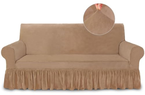 NICEEC Sofa Cover Super Soft 1-Piece Light Coffee Sofa Slipcover for Sofas Stretch Universal Spandex Couch Covers for Living Room Easy Fit Washable Furniture Sofa Protector with Skirt