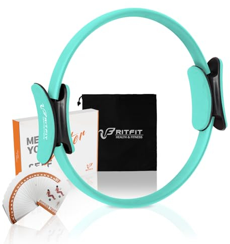 RitFit Pilates-Ring, 35,6 cm, magischer Fitness-Kreis zum Straffen der inneren und äußeren Oberschenkel, Bonus-Trainingsanleitung im Lieferumfang enthalten (Cyan)