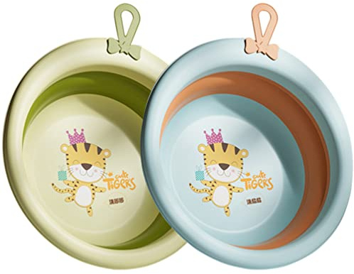 Toddmomy Baby Folding Washbasin 2Pcs Lightweight Collapsible Infant Face Bathtub Portable Cartoon Design Household Wash Basin for Newborns Kids Foot and Face