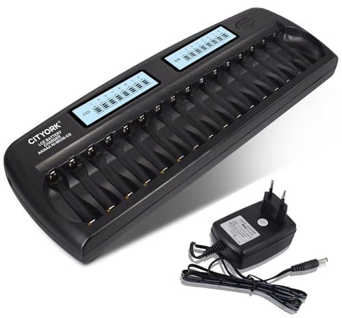 CITYORK 16 Steckplätze AA/AAA NiMH/NI-Akku Intelligentes Ladegerät mit eingebautem Schutz-IC, mit Entladefunktion, LCD-Anzeige