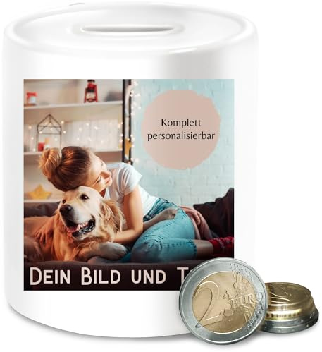 Spardose - eigenem - Foto Bild Geschenk I Dein Bild und Text - Unisize - Weiß - für Trinkgeld Foto-spardose selbst drucken Logo sparbüchse sparbuechse personalisierte trinkgeldkasse