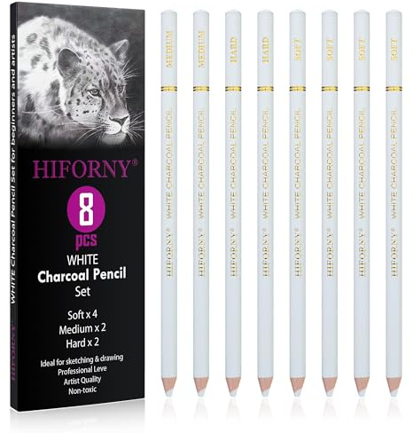 HIFORNY Juego de 8 lápices de carbón blanco para dibujar, dibujar, sombrear, mezclar, lápices de tiza para principiantes y artistas