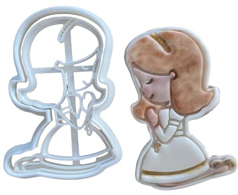 Tagliabiscotti.it - Bambina in Preghiera - Cookies Cutter - Cresima - Prima Comunione - Composto da Cutter + Stampo Interno - Dimensioni 9cm