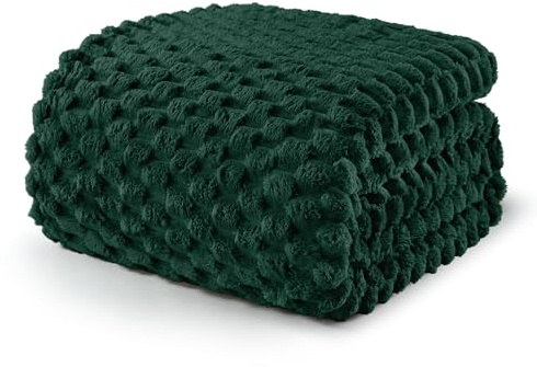 Exclusivo Mezcla Mjuk fleecefilt i dubbel storlek, 229 x 229 cm, elegant jacquard-sammetsfilt för säng, luddig, mysig, lätt, för hela säsongen, skogsgrön