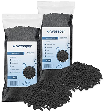 Wessper 2 Liter Aktivkohle Pellets 3 mm mit Hoher Adsorptionsfähigkeit | Kohle für die Filterung in Aquarien oder Teichfiltern | Hochreines Granulat für Luftreinigung, zur Wasseraufbereitung