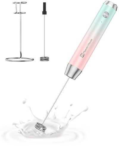 Maestri House Mousseur à Lait Électrique, Rechargeable Mousseur a Lait, Fouet en Acier Inoxydable, étanche Portable Mini Mixeur 2 fouets pour Café, Latte, Cappuccino, Matcha, Lunafro (avec Support)