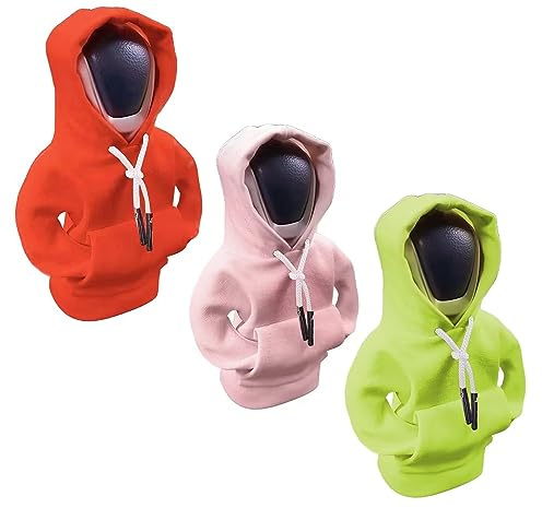 L&ieserram 3 Stück Schalthebel Haube Schaltknauf Mini Hoodie, Pulli Hoody für Auto Schaltknauf Schaltknüppel, Schalthebelhaube Car Gear Shift Cover (Orange + Grün + Pink)