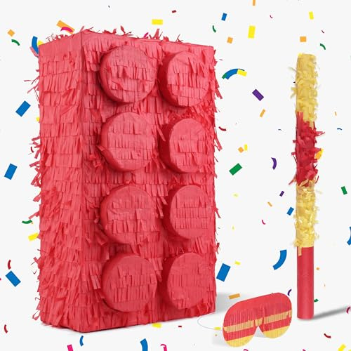 BIRCHIO Pinata Bloc de Construction Pinata Avec Un Bandeau Et Une Chauve-Souris (43 x 28 x10 cm), Parfait Pour Garçon, Enfants, Anniversaire, Fêtes, Décoration