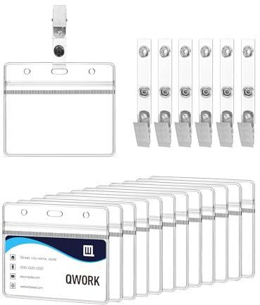 QWORK® 50 Stück Horizontaler Ausweishülle mit Clip - Verdickt 0,56 mm Kunststoff - Geeignet für Kartengröße 88 x 55 mm