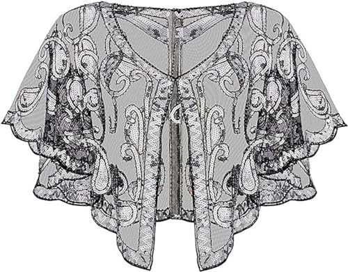 VILOREE Damen Umschlagtücher Stola für Abendkleid 1920s Retro Schal Hochzeit Party Braut Schal Gatsby Kostüm Accessoires Schwarz & Silber (57)