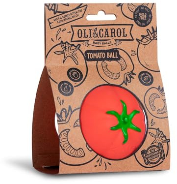 Oli & Carol OLI&CAROL Baby Sensorischer Ball mit Texturen - Beißring aus Naturkautschuk - Geschenk für Babys 0 3 6 Monate, 1 Jahr - Tomato - OLI&CAROL