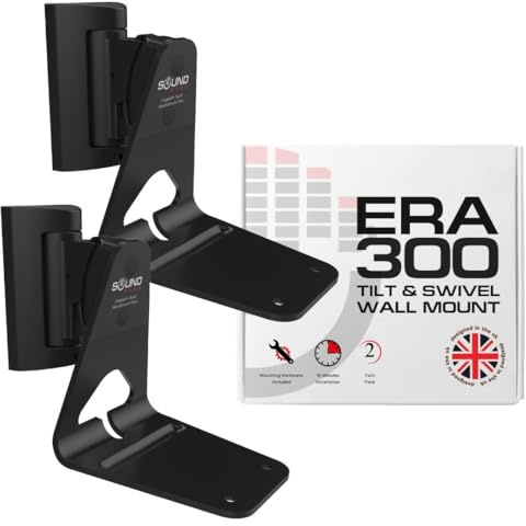 Sound Bass ERA300 Wall Mount Bracket, Tilt and Swivel, Black, Twin (2pcs), Compatible with Sonos ERA 300, Effortless Installation, Includes Mounting Kit, Double, Pair