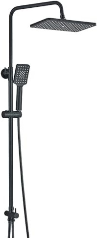 Shower Riser Rail Kit,Black Shower Set with Rectangular Rain Shower Head and 3-Function Handheld Shower Head,Rainfall Shower Kit