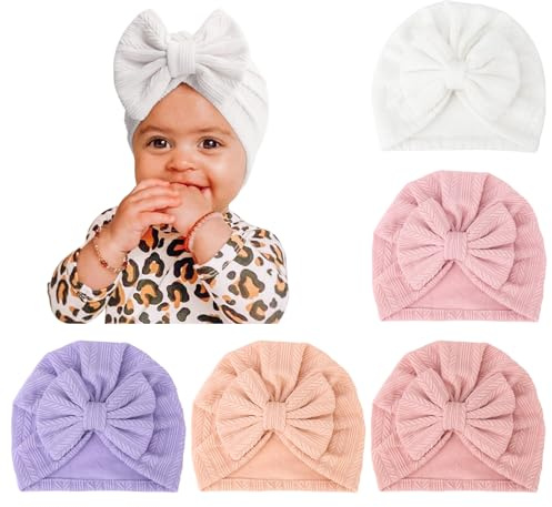 DRESHOW 5 Stück Baby Turban Hüte Turban Brötchen Knoten Baby Infant Beanie Baby Mädchen Weiche Nette Kleinkind Mütze