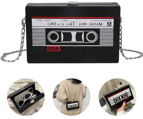 YushengTai 90er Jahre Schräge Schultertasche Radio Back to The 80er Jahre Outfit Damen Kettenbeutel Handtasche 90er Jahre Accessoires, 90er Party