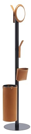 LIMAC Design ERCOLE 5: Standgarderobe mit 5 Elementen mit Lederüberzug | Garderobenständer | Designer-Kleiderständer | mit solidem runden Boden | Braun