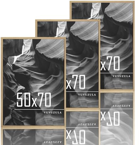 VUVUZULA Marco de fotos de madera, 50 x 70 cm, juego de 3 marcos de madera de roble MDF natural