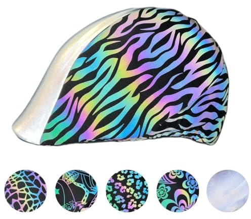 Reflektierender Reithelmüberzug | Universelle Größe | Sicherheit für Reiter & Pferd | Helmschutz für Tag & Nacht | Elastisch & rutschfest | 360° Sichtbarkeit | Reitausrüstung (Zebra)