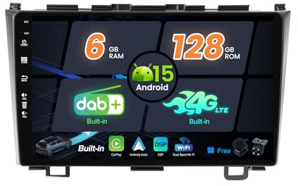SXAUTO【Built-in 4G DAB】Android 14-6G+128G Car Stereo For Honda CRV (2006-2011)- Wireless CarPlay/Android Auto - LED Camera + MIC - IPS 9 Inch 2 Din GPS Sat Nav AHD SWC Fast-boot 360-CAM HDMI DSP