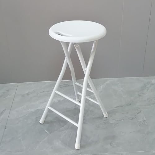 IMUNKT Sgabello Alta Pieghevole In Plastica, Sgabello Da Bar Pieghevole Con Maniglia, 60/70cm Sgabello Da Cucina Sedile Rotondo, Sgabello Da Bistrot Senza Schienale Per Campeggio Caffè(White,60cm/24in