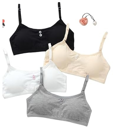 Moguri 4-pack flickor vadderad träning behåar, tonåring flickor tunn bomull andas sport bh passar push-up bh löpning i 10–16 år utan bygel
