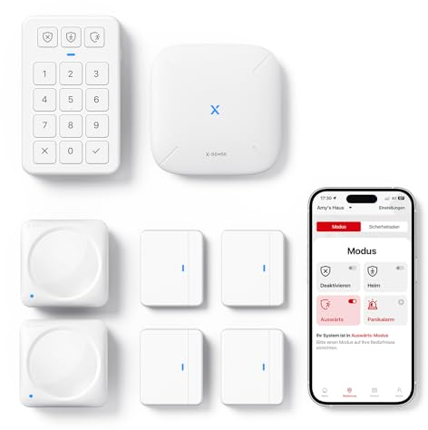 X-Sense Sistema di Allarme WiFi con App per Casa e Appartamento, Sistema di Allarme Smart con Sensore per Porta e Finestra, Sensore di Movimento, Tastiera con Tasto Panico, Incluso Stazione Base, AS08