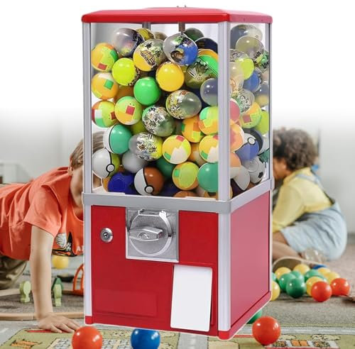 pealiritansemen Commercial Capsule Toy Vending Machine, Round Capsules Dispenser, Coin Operated Vending, Small Candy Dispenser, For Shopping Mall, Bookstore, Arcade,Red