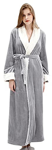 Damen-Bademantel mit Kontrastkragen, weicher Fleece-langer Bademantel mit Gürtel, warmer Hausmantel in voller Länge, eleganter Winter-Lounge-Bademantel, ultraweich, gemütlich, perfekte Nächte, lila