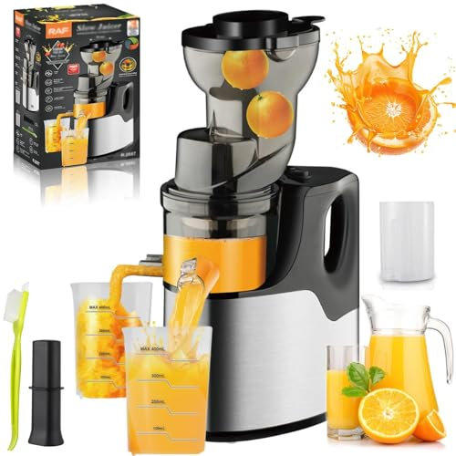 Presse-Agrumes Lent Professionnel 150 W, Presse-Agrumes Portable avec Séparation des Grignons avec Goulotte d'alimentation De 75 Mm, Presse-Agrumes à Froid, Presse-Agrumes à Mastication Lente pour