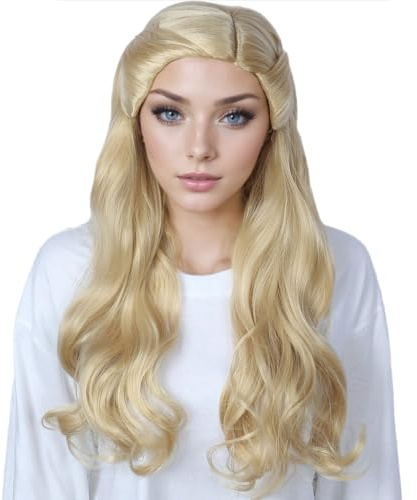Linfairy Peluca larga y rizada para mujer ideal para fiestas de disfraces de Halloween cosplay y películas (Blonde)
