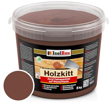 Isolbau - Holz-Spachtelmasse 5 kg - Spachtel für Außen und Innen - Reparaturspachtel - Fertigspachtel - Schnelltrocknend - Palisander (Nr. 13)