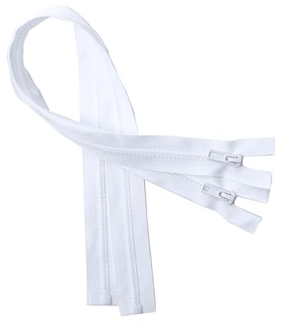 KGS Teilbare Reißverschlüsse | 5mm Reißverschluss Kunststoff für Jacken | 2 Stück pro Packung (Weiß, 65 CM)
