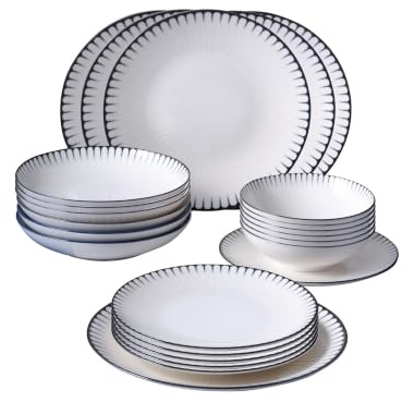 Elegante juego de cena de 24 piezas, 100% porcelana, incluye platos de servicio, bolos, platos de postre, apto para lavavajillas y microondas, perfecto para cualquier ocasión