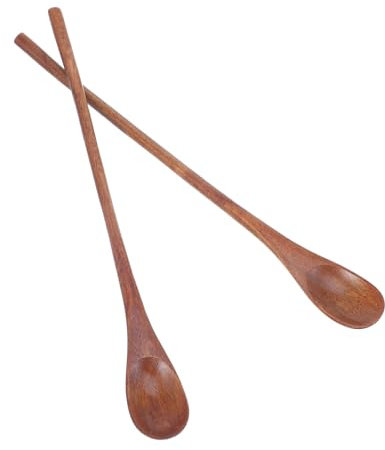 Alipis 2piezas Cucharas De Café De Madera Larga Cucharas Para Resistentes y Duraderas