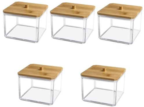Ciieeo Caja De 5 Piezas Caja de almacenaje Organizador acrilico Cajas almacenaje Aislar Cinta de Piel de Vaca no bolígrafos acrílicos Porta bastoncillos de algodón Transparente bambú