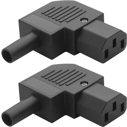 YACSEJAO Adattatore connettore di alimentazione IEC C14/C13 a 90°, 2 pezzi, 250 V/10 A, ricab. C14, C13, maschio e femmina, presa CA (angolo retto, femmina)