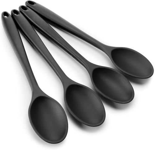 4 PCS Silicone Spoons Set for Cooking, 28cm Mixing Serving Spoons Set, Kitchen Spatula Scrapers, Heat Resistant Nonstick Basting Utensil for Mixing Cooking Frying Baking Stirring