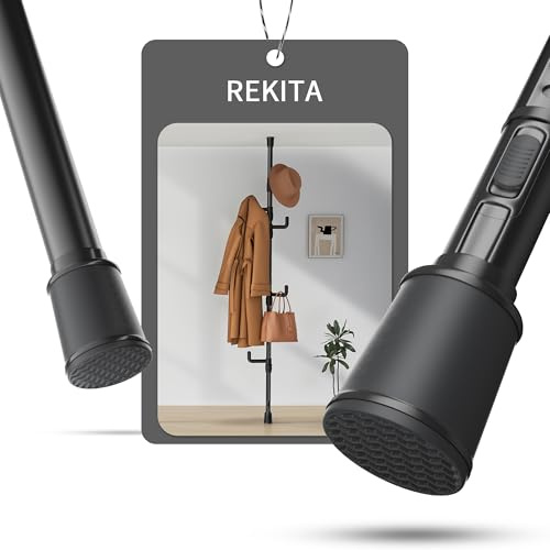 REKITA Garderobenständer Ausziehbar [110-310cm] mit 5 Haken - Schwarz - Teleskop Kleiderständer Stabil Platzsparend für Flur, Schlafzimmer, Balkon - Herrendiener & Jackenständer - Wäscheständer Metall