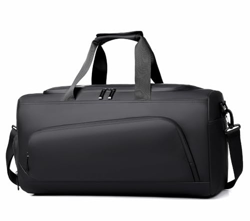 Bolsa de Deporte Bolsa Gimnasio para Hombre Mujer Grande Bolsa de Viaje con Zapatos y Compartimentos Húmedos Fin de Semana Viaje Bolsos Deportivos Fitness Gym (570, Negro)