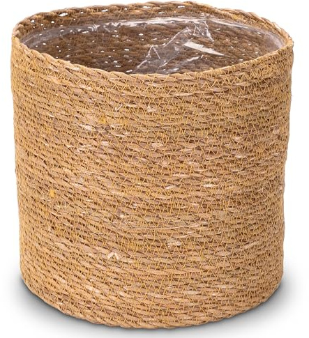 Decorasian Pot de fleurs en jonc de mer tressé - Pot de fleurs décoratif avec insert en film dans le style bohème - Naturel - 25 cm