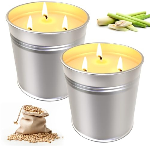 Citronella Kerze Draußen Groß,2 X 15oz Outdoor-Kerzen für Den Garten,Natürliche Sojawachs,Sicher und Langlebig,Citronella Duftlichter Kerzen für Garten,Camping,Picknicks,Brenndauer 100h