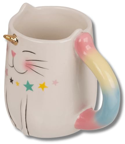 damaloo Unicorncat Tasse 3D 380 ml et anse arc-en-ciel – Tasse licorne chat pour fille – Jolie tasse licorne – Tasse à café pour femme – Tasse à vin chaud pour les amoureux des animaux