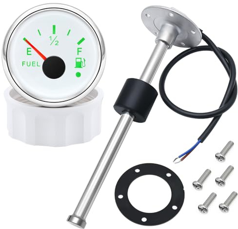 52mm Kraftstoffanzeige mit Kraftstoffstandssensor, Stiefel Kraftstoffsender, 125mm Edelstahl Kraftstoff/Wassertank Niveau Tank Sesnor 0-190 Ohm leer-voll für Motorrad, Boot, Auto, Yacht